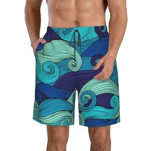PHTZEZFC Ocean Stripe Print Strandshorts voor heren, zomershorts met sneldrogende technologie, licht en casual, Wit, S