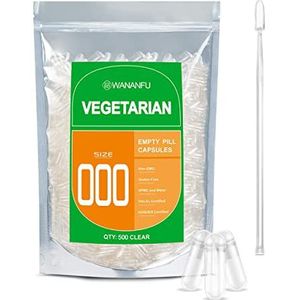WANANFU Maat 000 Lege Capsules Vegetarische (500 stuks) Bundel met 2 Micro Lepel, compatibel met Capsulevulmachine Maat 000