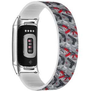 RYANUKA Solo Loop band compatibel met Fitbit Charge 5 / Fitbit Charge 6 (militaire terrorist wapen uitrusting) rekbare siliconen band band accessoire, Siliconen, Geen edelsteen