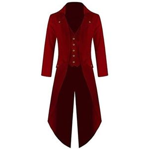 AnyuA Dames Steampunk Vintage Tailcoat, Lange Jas Gothic Smoking Halloween Kostuum Cosplay, Rood, M