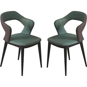 GEIRONV PU lederen eetkamerstoel set van 2, moderne keuken woonkamer lounge toonbank stoelen ergonomische zitting stevige koolstofstalen metalen poten Eetstoelen ( Color : Dark Green , Size : 80*52*50