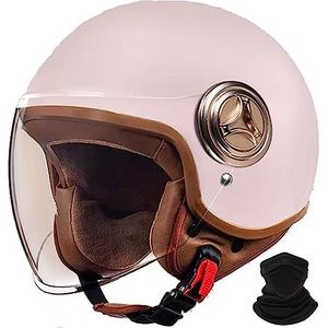Retro motorhelm,scooterhelm met vizier,open halve jethelm,bromfietshelm voor volwassen mannen en vrouwen DOT/ECE goedgekeurd D,M 56-57cm