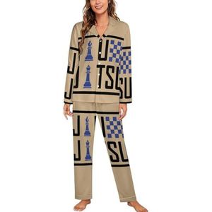 Jiu-Jitsu Chess Dames Lange Mouw Button Down Nachtkleding Zachte Nachtkleding Lounge Pyjama Set XL