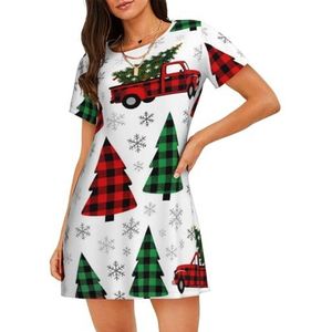 Zelinge Korte Mouw Nachtjapon Nachtshirt Slaap Jurk Dames Nachtkleding S-3XL, Cartoon Kerst Truck, S