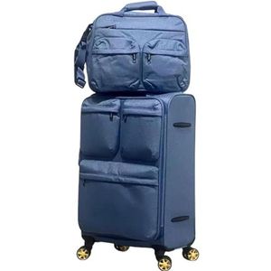 Trolley Case Koffer Uitbreidbare Oprolbare Bagage, 2-delige Set, Spinnerwielen, TSA-slot Voor Op Reis Bagage Lichtgewicht (Color : Blu, Size : 28in)
