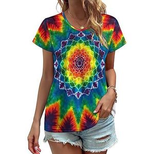 Mandala Tie Dye Dames V-hals T-shirts Leuke Grafische Korte Mouw Casual Tee Tops S