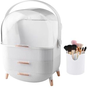 Professionele Decoratieve Make-uporganisator met Stofdicht Deksel en Lade: Herbruikbare, Draagbare en Grote Capaciteit Cosmetische Opslag, Wit 2, Eén maat