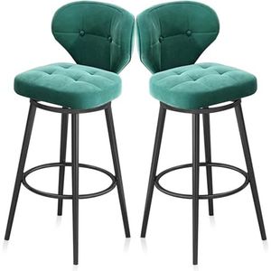 DECAKE Comfortabele hoge kruk moderne fluwelen draaibare barkrukken set van 2, toonhoogte barkrukken met rugleuning, zwart frame voor toonbank, keukeneiland, café, pub, groen, 75 cm