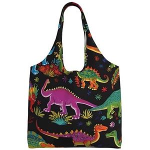 YNCATXZ Cartoon dinosaurus canvas draagtas voor vrouwen esthetische boodschappentassen schoudertas herbruikbare boodschappentassen, Zwart, Eén maat