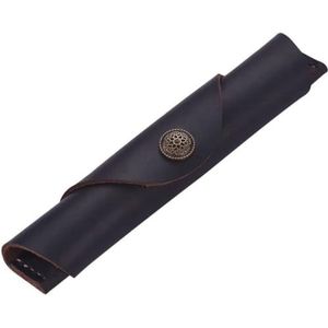 Donkerbruin lederen etui retro lederen enkele etui houder koeienhuid vulpen case roll verpakt pen tas