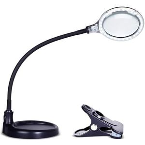 Jubor 2-in-1 vergrootglas met licht en standaard, 15 x 10 x vergrootlamp met klem en basis, led-bureauvergrootlamp met 5 kleurmodi en 10 helderheidsniveaus voor hobbyambachten, reparatie, lezen