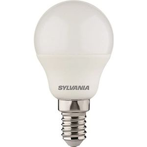 SYLVANIA Ledlamp, E14-fitting, 470 lumen, koel wit (4000 kelvin), 4,5 watt vermogen, 15.000 uur levensduur, 40 mm diameter, 80 mm lengte, witte druppelkolf, per stuk verpakt