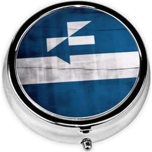 Schattige draagbare pillendoos met Griekse vlag - ronde pillenorganisator, doseerkoffer, 3 compartimenten medicijnpillendoosje voor reizen, kleine pillendoos voor portemonnee en zak