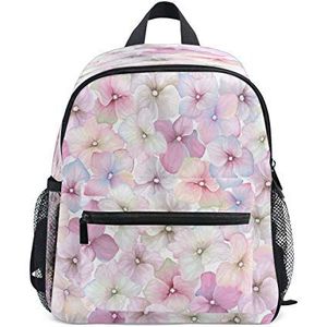 RXYY Kids Rugzakken Aquarel Bloemen Roze Hydrangea Schouder Reizen Peuter School Tas Rugzak met Borstriem voor Meisjes Jongens