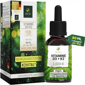 Vitamine D3 K2 druppels - K2VITAL® 99,7% all-trans MK-7 - D3 per druppel 1000 IE, hoge dosis, zeer biologisch beschikbaar - uit Duitsland, laboratoriumgetest, veganistisch - 50 ml, 1700 druppels