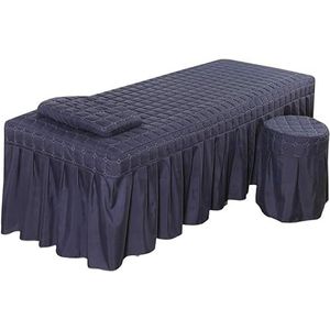 Massagetafel laken set, massage tafel rok kussensloop kruk cover set, schoonheid spreien, schoonheid bed beddengoed (donkerblauw-L)