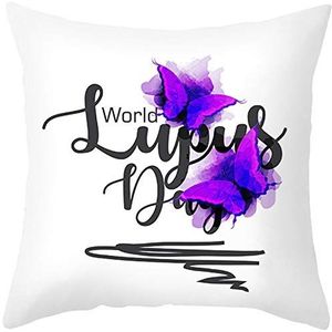 Ethereval Linnen kussenslopen x kussens wereldlongen dag vlinder lichaam met rits buiten voor terrasmeubilair wit paars zwart - 50 x 50 cm