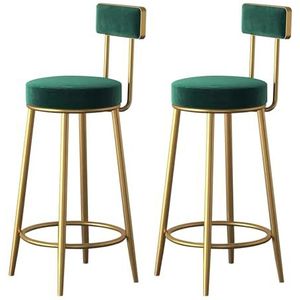 GZDZ Barstoelen Set van 2 barkrukken op toonhoogte, gestoffeerde fluwelen barkrukken met rug en gouden poten, keukeneilandstoelen voor keuken, aanrecht, thuis, bar, pub (groen, zithoogte 65 cm)