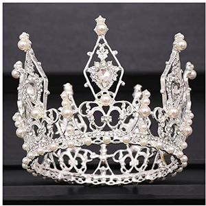 Strass Kroon Trendy Gouden Ronde Barokke Rhinestone Crystal Hoofdtooi Bruiloft Haaraccessoires Koningin Crown Bridal Tiara Sieraden Accessoires Koningin Kroon (Style : Silver)