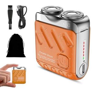 R-12 Luggage Electric Shaver, Portable Rotary Dual Ring Electric Shaver, Mini Portable Shaver, Wet and Dry Use, USB Rechargeable Waterproof Pocket Razor (Orange)