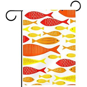 Oranjegele vis cartoon Tuinvlag 28x40 inch,Kleine tuinvlaggen dubbelzijdig verticale banner buitendecoratie