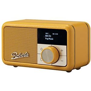 Roberts Radio Revival klein – draagbare compacte radio met DAB-FM, Bluetooth, 20 uur batterijduur, AUX-ingang, passieve radiator, streaming, 2 jaar garantie – zonnegeel