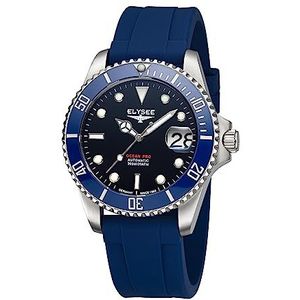 Elysee Ocean Pro Herenhorloge, keramisch, 40 mm, roestvrij staal, 20 ATM, saffierglas, lichtgevende wijzers en indexen, datumweergave, blauw silicone, Riemen.