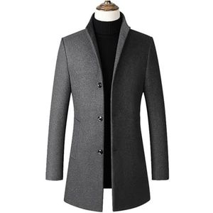 Fogcroll Britse stijl trenchcoat heren herfst winter opstaande kraag single-breasted recht effen vest met lange mouwen dikke warme zakken halflange lengte Donkergrijs M