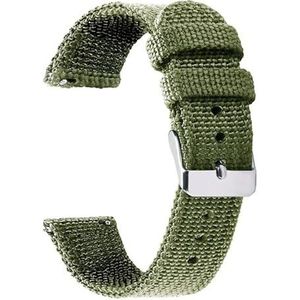 InOmak Armband met snelsluiting van 18-24 mm van nylonlinnen, Groen, 22mm Silver Buckle