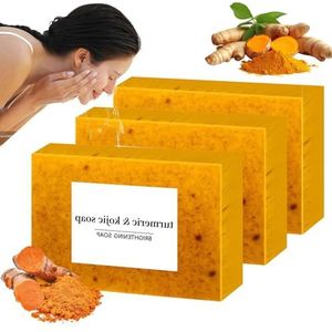 Kojic Acid Soap Original, Kojic Acid Turmeric Soap, Organic Turmeric Soap Bar, Brightening Lemon Turmeric & Kojic Acid Soap, Smooth Skin, Fades Freckles, Nourishing for Face & Body (3PCS)