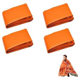 4 Stukken Reddingsdeken, Noodslaapzak, Praktische Noodslaapzak, Waterdichte Nooddeken, voor Kamperen, Wandelen, Backpacken(Oranje)