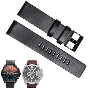 dayeer Koe lederen horlogeband voor Diesel horlogeband DZ7312 | DZ4323 | DZ7257 Platte horlogeband met roestvrijstalen gesp (Color : Dark Brown Black, Size : 30mm)