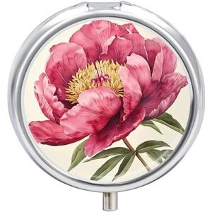Dark Peach Peony Flower Pill Box Ronde Draagbare Pil Organizer Waterdichte Dagelijkse Vitamine Houder Dozen Creatieve 3 Compartiment Geneeskunde Pil Case voor Portemonnee Of Pocket