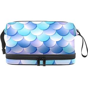 Dubbele Laag Cosmetische Tas Zeemeermin Schaal Draagbare Make-up Tas Reizen Organizer Pouch voor Vrouwen Meisjes Toiletartikelen Tassen, Meerkleurig, 27x15x14 cm/10.6x5.9x5.5 in, Make-up zakje