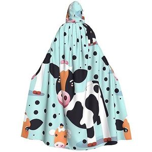 WURTON Schattige koe polka dot mystieke mantel met capuchon voor mannen en vrouwen, ideaal voor Halloween, cosplay en carnaval, 185 cm