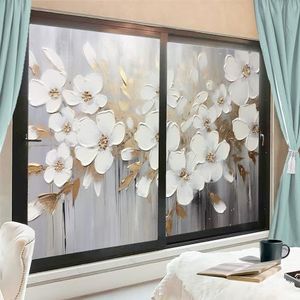 Retro bloem raamfilm kamerdecoratie bladgoud natuur bloemen glas-in-lood raamfolie zon blokkerende warmteregulatie geen lijm raambekleding voor thuiskantoor 90 x 140 cm x 2 stuks