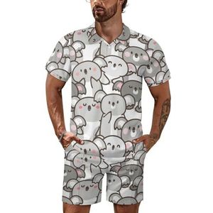 Cartoon Leuke Koala Beer Mannen Polo Shirt Set Korte Mouw Trainingspak Set Casual Strand Shirts Shorts Outfit 2XL
