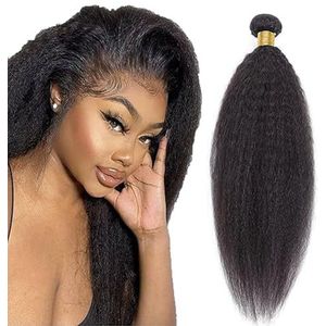 Tuheerst Sew in Hair Extension Human Hair Bundles Yaki Wave Natural Black Real Hair Human Hair Extensions Single Bundle Double Weft Remy Hair Minimal Shedding 30 Inch