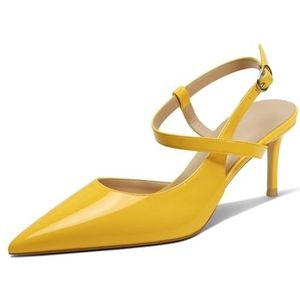 CHMILE CHAU Damesschoenen met hakken- elegante pumps voor dames-stiletto-sexy naaldhak - spitse teen gesloten avond-feest-luxe modieuze enkelriem 40-CHC-19, 18 geel, 36 EU