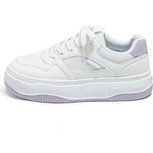 kumosaga Witte platformsneakers for dames, ademende en modieuze wandelschoenen met veters, lichtgewicht, comfortabele casual damessneakers (Color : White purple, Size : EU37)