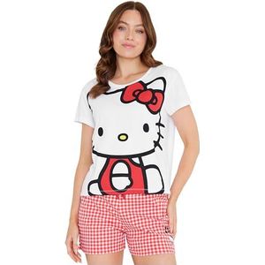Hello Kitty Dames pyjama korte mouw anime zomer PJs Kawaii kleding leuke pyjama set, Wit/Roze, L