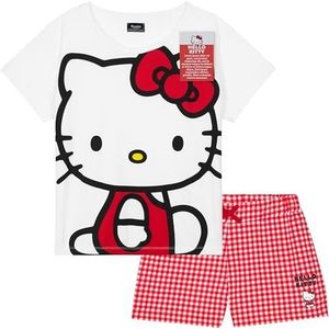 Hello Kitty Dames pyjama korte mouw anime zomer PJs Kawaii kleding leuke pyjama set, Wit/Roze, L