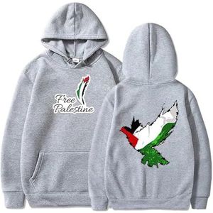 Blijf sterk Palestina, Peace Pigeon Pullover Hoodie, Support Palestine Sweatshirt met lange mouwen, Ik sta achter Palestina (Color : Gray, Size : L)
