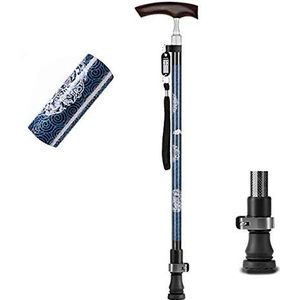 In hoogte verstelbare wandelstok - lichtgewicht en draagbare wandelstok met polsband - prachtig blauw patroon