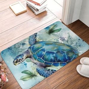 YNCATXZ Zeeschildpad - Blauw deurmat 40 x 60 cm antislip binnen en buiten mat welkomstmat wasbaar deurmat voor entree, deurmat, absorberende flanellen badmatten