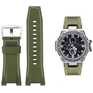 Mannen Canvas lederen horlogebandje 26 MM Fit for Casio GST-B100 S130 W300GL 400G W330 GST-W120L s120 W130L S100 Serie horloge accessorie(Green canvas silver)