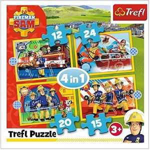 Trefl, Puzzel, Brandweerman Sam, van 12 tot 24 elementen, 4 Sets, Behulpzame Brandweerman Sam, voor kinderen vanaf 3 jaar