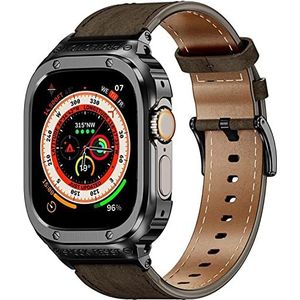 AEHON Lederen Horlogeband Met Metalen Bezel, Voor Apple Horloge Ultra 8 7 44mm 45mm 49mm Modificatie Kit Stainlee Stalen Case, Voor Iwatch Serie SE 6 5 4 40mm 41mm, 49mm, agaat
