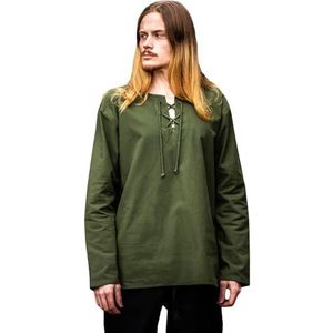 Leonardo Carbone® Middeleeuws overhemd Otto - middeleeuwse kleding, middeleeuws hemd heren, LARP-kleding, festivaloutfit heren, carnavalskostuum, vrijetijdshemden lange mouwen - 100% katoen, groen, L
