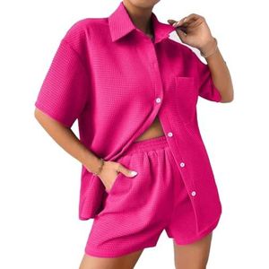 Leader of the Beauty Vrouwen Zomer Tweedelige Outfit Top En Shorts Broek Sets Causale Gym Activewear Sets, rozerood, S